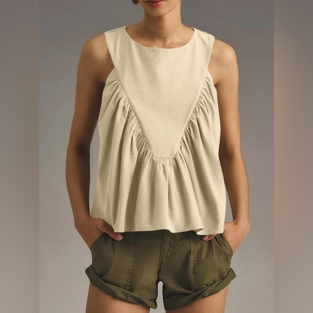 Cicy Bell Women's Flowy Babydoll Tank Top – Sleeveless Blouse, Apricot - NWT